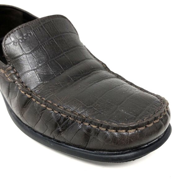 Ecco Leather Croc Embossed Driving Loafers Mens Size 41 US 10 Euro Preppy Mocs - Picture 9 of 13